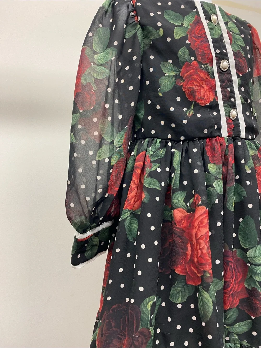 Patachou Black & Red Floral Polka Dot Long Sleeve Girls' Dress